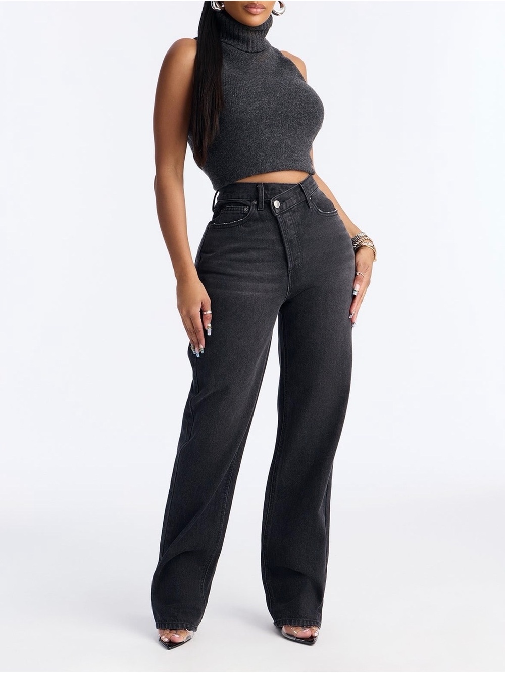 Fashion Nova Crossover Straight Leg Jeans - Black Wash